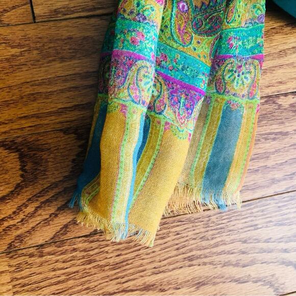 Anthropologie Moksha Wool Floral Paisley Rectangular Turquoise Scarf - Picture 6 of 8